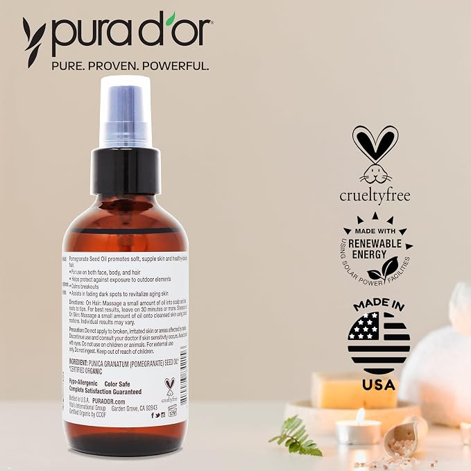 PURA D'OR 4 Oz ORGANIC Pomegranate Oil - Image 5