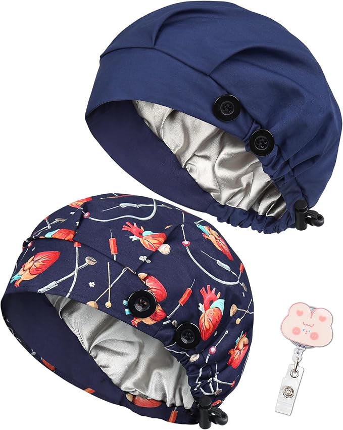 2 Pack Satin Lined Bouffant Scrub Caps - Image 5