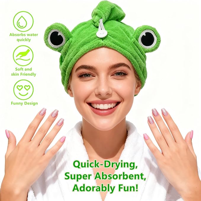 2-Pack Frog Hair Turbans, Super Absorbent Microfiber Hair Towels - Image 5