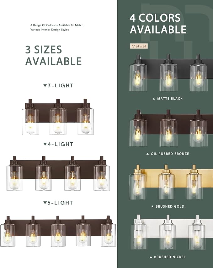 3-Light Bathroom Light Fixtures, Modern Vanity Light - Image 7