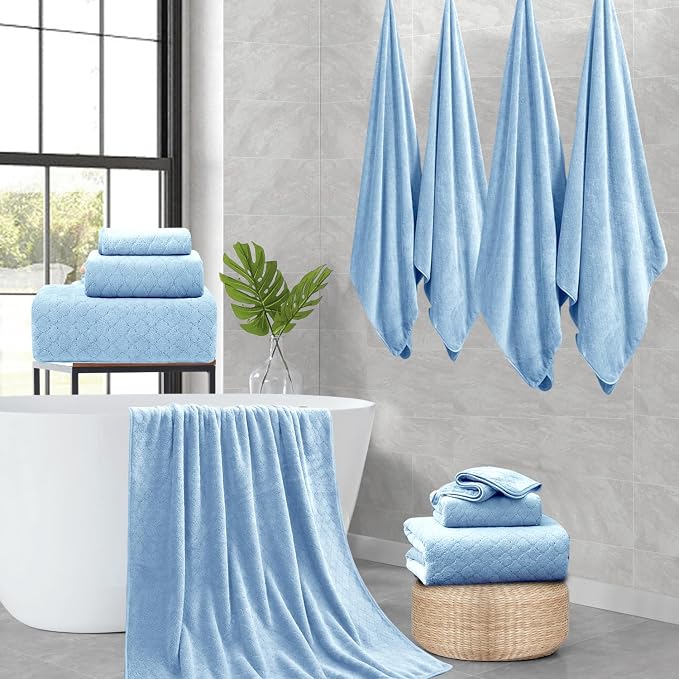 8-Piece Blue Bath Towels Set, 2 Oversized Large Bath Towels Sheet, 2 Hand - Image 6