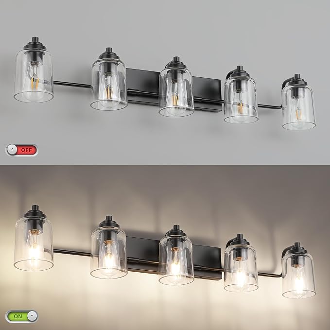 SOLFART 5 Lights Black Bathroom Light Fixtures Over Mirror Vanity Lights Scone - Image 4