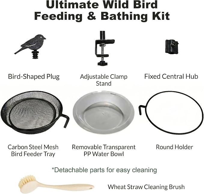 Deck Bird Feeder & Bird Bath for Balcony Railing, No-Drill Clamp Fits up to - Image 2