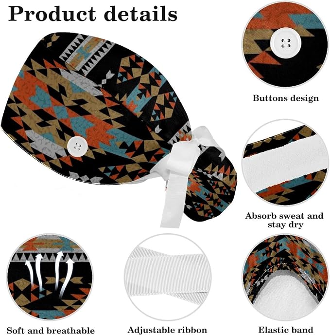 Ethnic Aztec Pattern Adjustable Scrub Cap Hat - Image 4