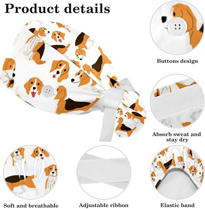 Adjustable Brown Dachshund Dog Blue Surgical Scrub Cap - Image 4
