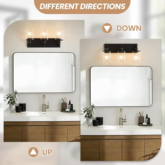 3-Light Bathroom Vanity Light Fixtures, Modern Matte Black Bathroom Lighting - Image 5