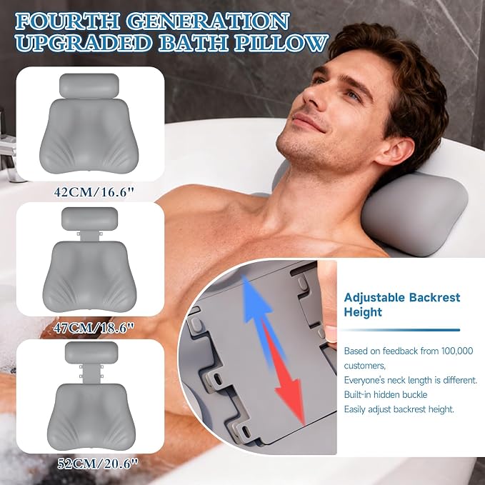 Upgraded Silicone Bath Pillow, 4D Press Inflatable Airbag and Non-Slip Large - Image 2