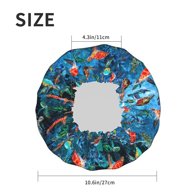 Sea Turtle Shower Cap For Women Adjustable Double Waterproof Layers Bathing - Image 6