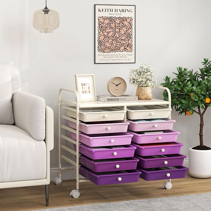 Giantex 12 Drawers Rolling Cart, Mobile Storage Drawer Cart, Classroom - Image 2