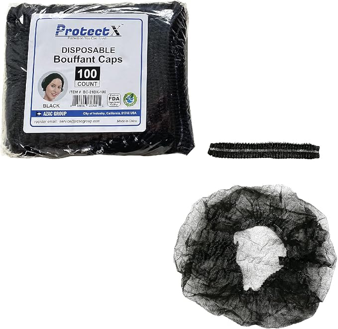 ProtectX 100-Pack Black Disposable Hair Nets, Elastic Head Cover, Bouffant Caps - Image 6