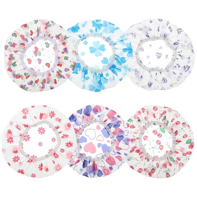 6 Pcs Shower Cap Reusable Elastic Hair Cap Waterproof Bath Hair Hat Shower Bath by Unknown