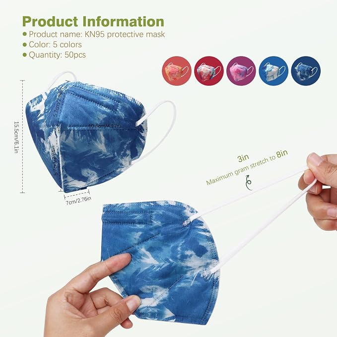 Wecolor KN95 Face Masks 50 Pack 5-Ply Breathable Safety Respirator Cup Dust - Image 2