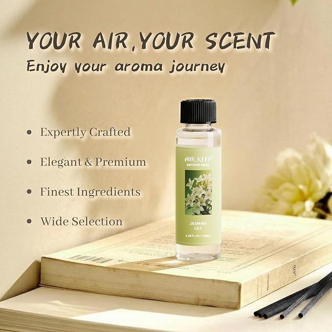 Airkeep Reed Diffuser Oil Refill/Jasmine Lily/3.38 oz / 1 Pack/Air Freshener & - Image 2