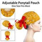 Scrub Caps Women Bouffant Scrub Caps, Adjustable Working Cap Ponytail Pouch Tie - Image 5