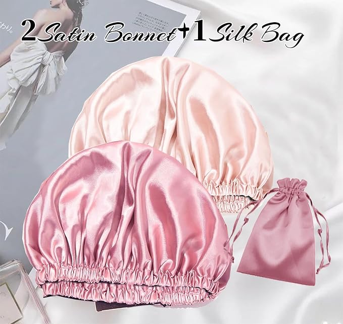 3Pcs Hair Bonnets For Sleeping Satin Bonnet For Women Silk Bonnets Womens Curly - Image 2