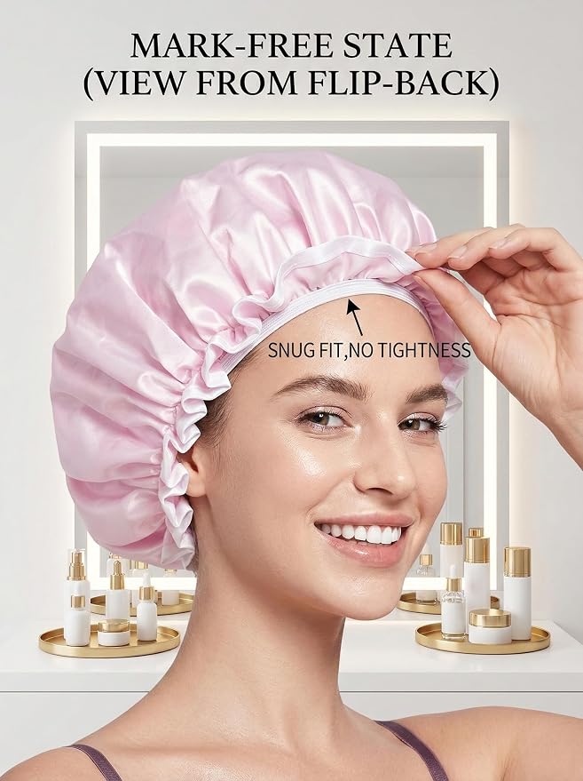 Aquior Shower Cap for Women, Waterproof Reusable Hair Cap - Image 4