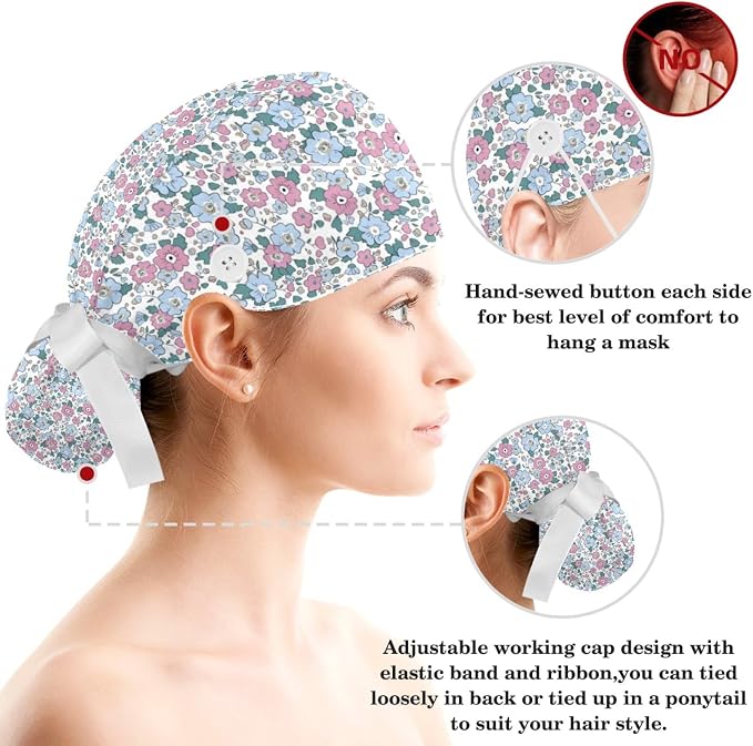 Scrub Caps Women Nursing Hats Floral Flowers - Image 3