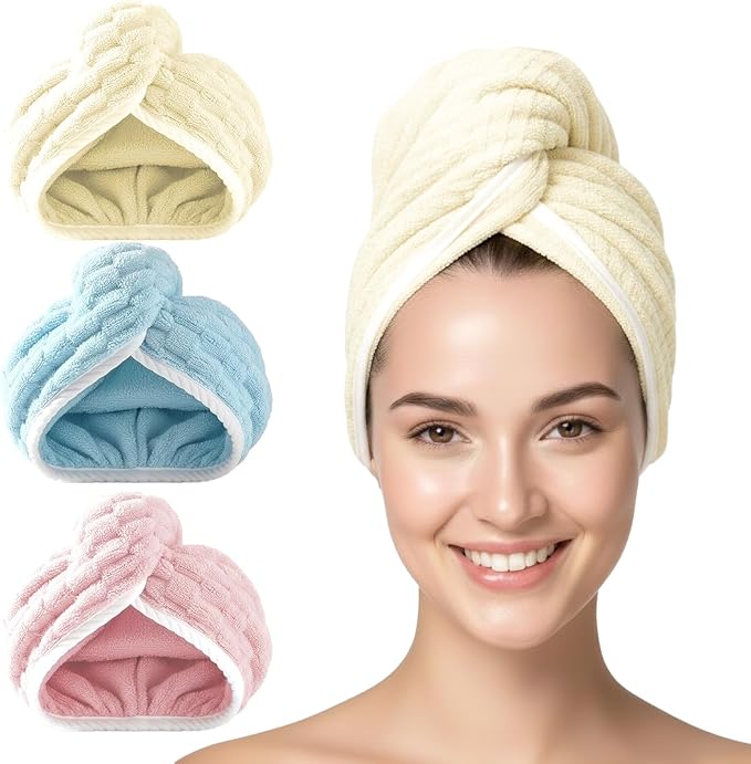 3 Pack Microfiber Hair Towel Wrap by YHPDYL