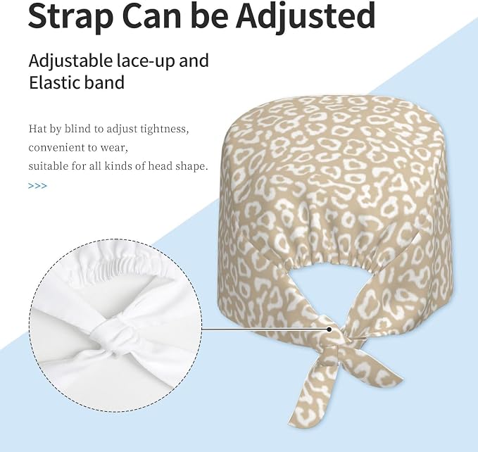 Scrub Cap for Women and Men Boho Black Leaf Pattern Adjustable Breathable - Image 4