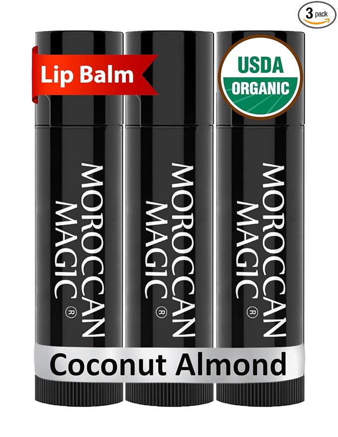 Moroccan Magic Organic Coconut Almond Lip Balm 3 Pack | Ultra-Hydrating Argan & by MoroccanMagic