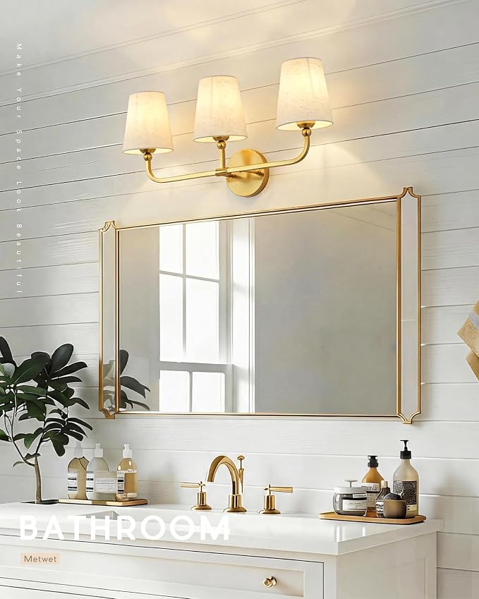 3-Light Bathroom Light Fixtures, Brushed Gold Vanity Lights - Image 5