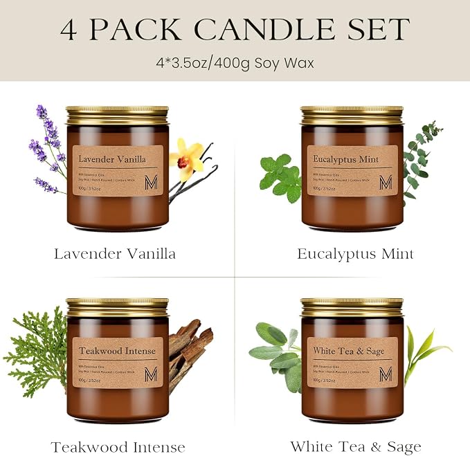 M&SENSE 4 Pack Candle Gift Set, Scented Candle Sets - Image 2