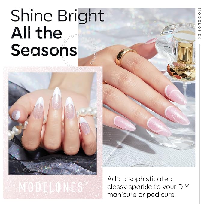 modelones Glitter Gel Top Coat, Ultra Fine White Aurora Clear Glitter Gel - Image 4