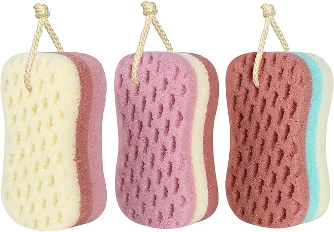 3 Pcs Big Bath Sponge for Women, Sponge Loofah Body Scrubber Shower Sponge for by KECUCO
