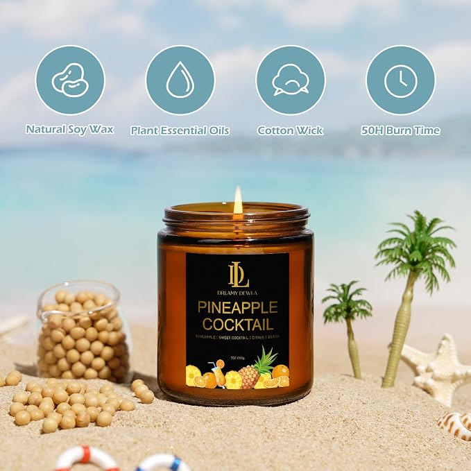 Pineapple Cocktail Candles, 7oz Pineapple Cocktail Scented Candle, Natural Soy - Image 3