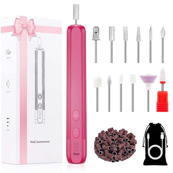 Professional Manicure Pedicure Kit -360° Light, Rechargeable Electric Nail Drill by Hoxida