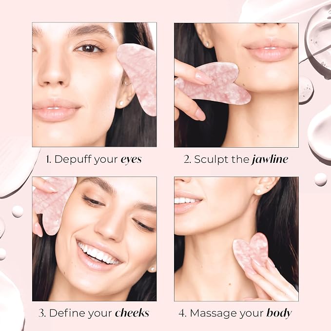 PLANTIFIQUE Rose Quartz Gua Sha Tool – Anti-Aging Face Massager & Jawline Shaper - Image 4