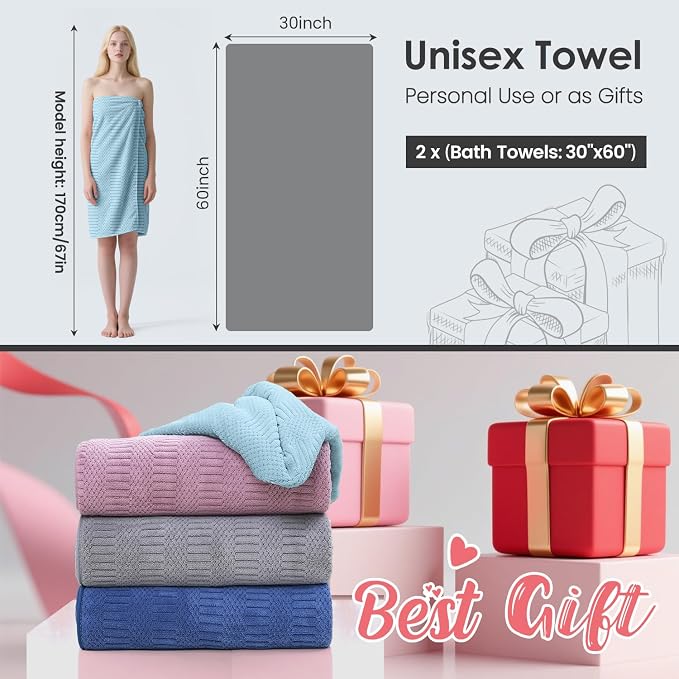 JML Microfiber Bath Towels, Large Bathroom Towel 2 Pack, Super Absorbent and - Image 2
