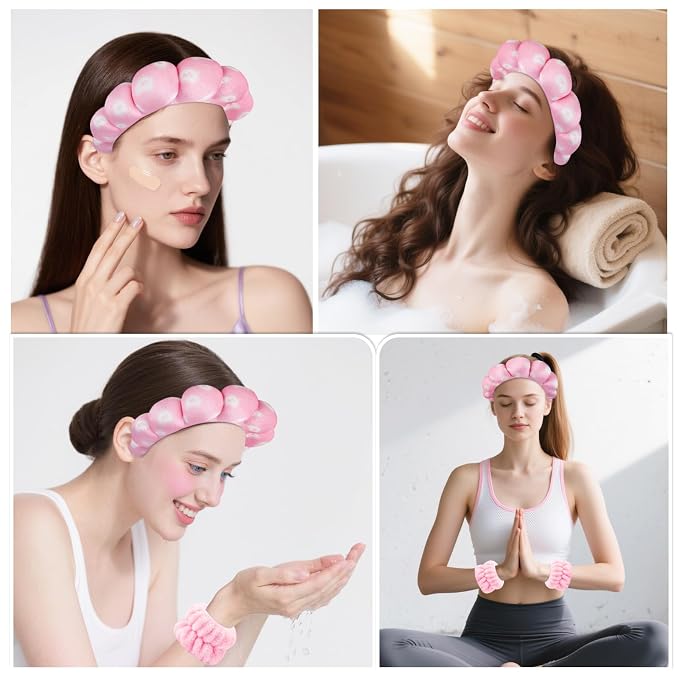 Zkptops Spa Headband for Washing Face Wristband Set Sponge Makeup Skincare - Image 4