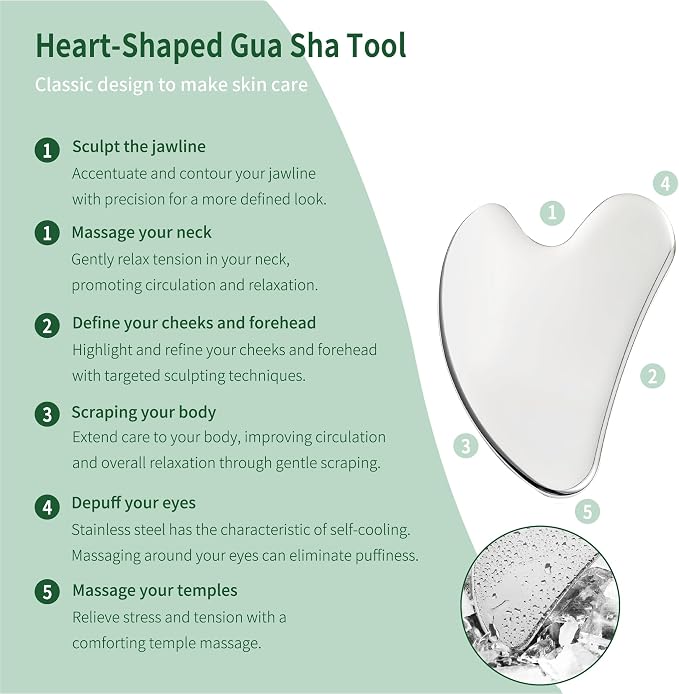 LeMeeOly 2Pcs Gua Sha Facial Tools Stainless Steel, Detailer GuaSha Set - Image 4