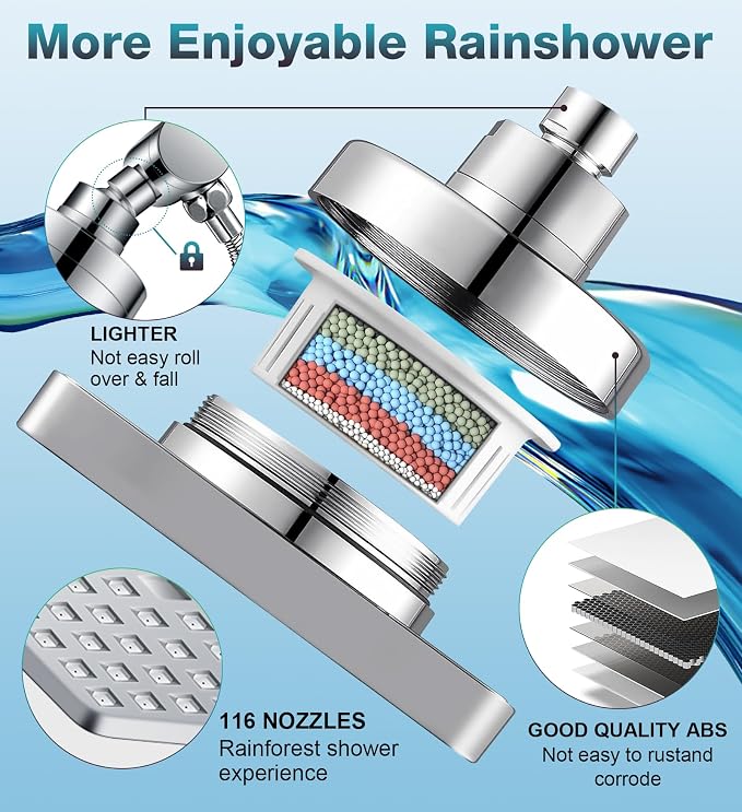 Dual Filtered Rain Shower Head Combo, High Pressure 10 Modes Handheld Shower - Image 4