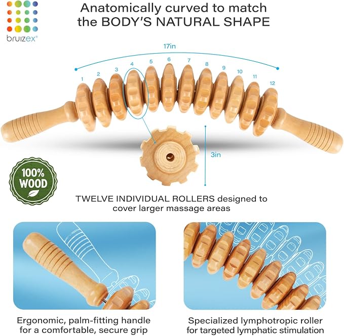 Bruizex Wood Therapy Massage Tool, Lymphatic Drainage Massage Roller Stick - Image 3