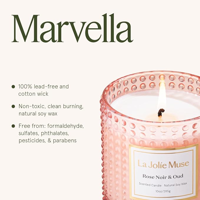 LA JOLIE MUSE Rose Noir & Oud Scented Candle – Lemon, Rose & Oud | 10 oz - Image 5