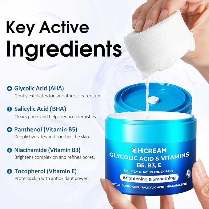 Hicream Glycolic Acid Pads, Dual-Textured Facial Exfoliating Toner - Image 4