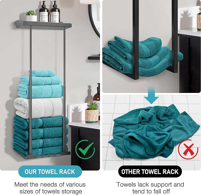 Hommtina Bathroom Towel Storage Black Towel Holder Bathroom Decor Aesthetic - Image 5