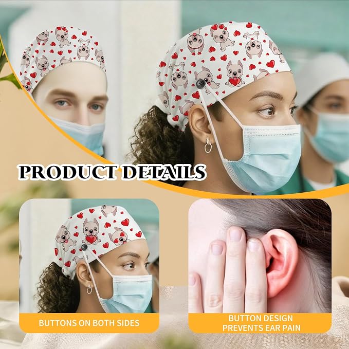 Adjustable Scrub Cap with Buttons & Sweatband, Working Hat with Elastic Tie Back - Image 6