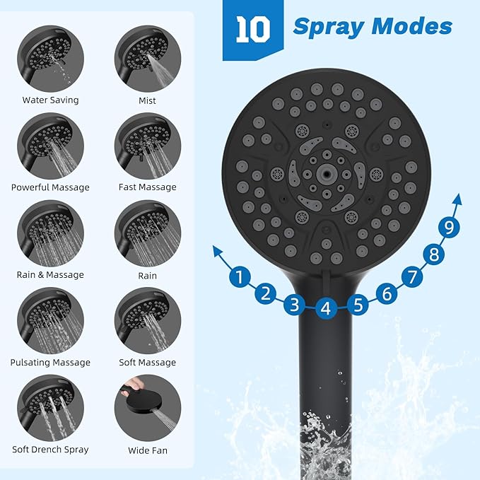Hibbent cUPC Certified 13'' Shower Head Combo, High Pressure 5 Spray Rainfall - Image 3