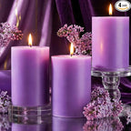 4 Pack Lilac Scented Soy Pillar Candle 2.8x4In, 240H Long Burn, Natural Spring by MAKALONE