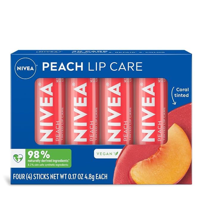 NIVEA Peach Lip Care, Tinted Lip Balm Pack by Nivea