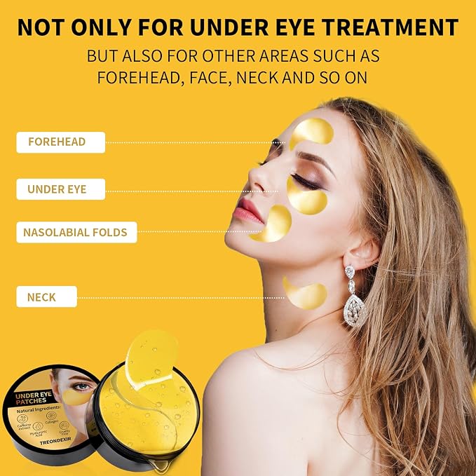24K Gold Eye Masks for Dark Circles and Puffiness 70PCS, Under Eye Patches for - Image 4