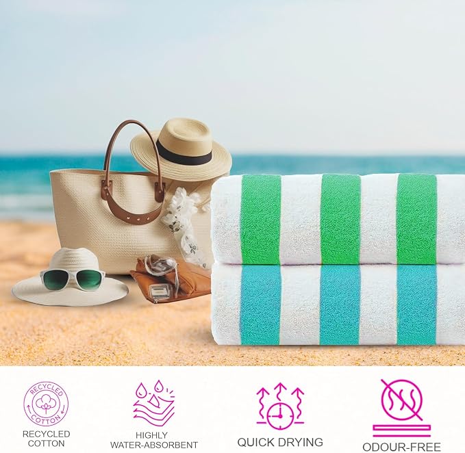 CASA COPENHAGEN Cabana Towel 4Pcs Multicolour Designer Stripe Beach Towels Gift - Image 2