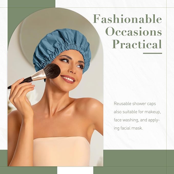 Reusable Shower Cap for Women, Large Waterproof Shower Bonnet - Image 2