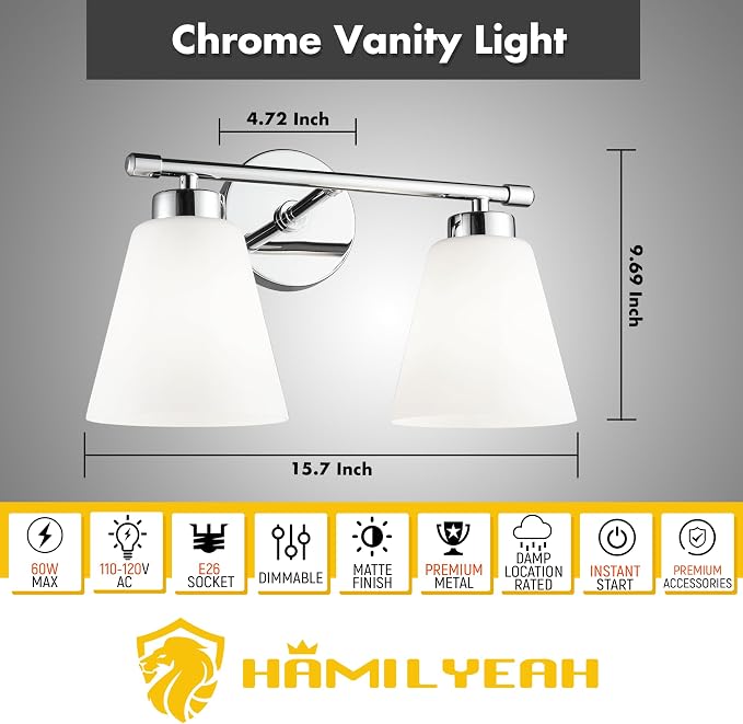 Hamilyeah Modern Chrome Bathroom Vanity Light Fixture Over Mirror, 2 Light - Image 2