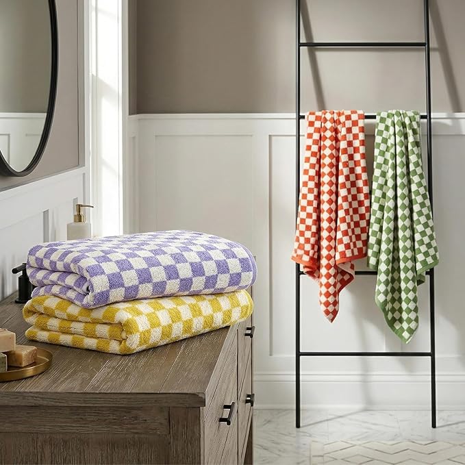 Jacquotha Checkered Bath Towels Set of 4-100% Cotton Towels - Image 8