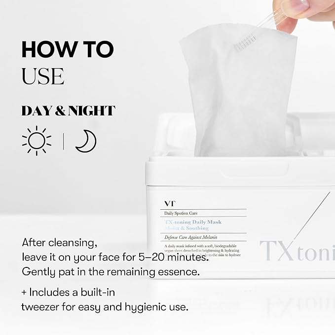 VT COSMETICS TX Toning Daily Mask 30 Sheets, Tranexamic Acid, Niacinamide - Image 6