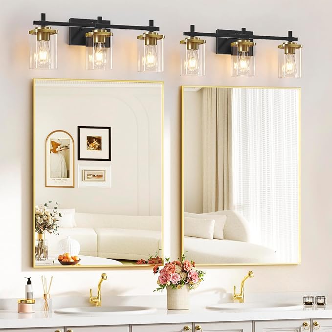 3-Lights Black and Gold Bathroom Light Fixtures Over Mirror, Modern Brushed - Image 6